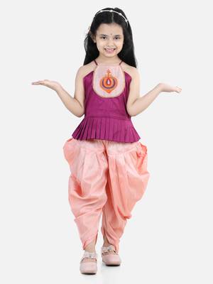 BownBee Hand Embroidered Grecian Neck Top Dhoti for Girls- Purple 1