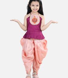 BownBee Hand Embroidered Grecian Neck Top Dhoti for Girls- Purple