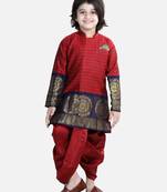 BownBee Full Sleeve Silk Border Dhoti Kurta for Boys- Maroon