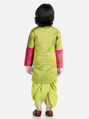 BownBee Full Sleeve Silk Border Dhoti Kurta for Boys- Yellow 2