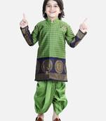BownBee Full Sleeve Silk Border Dhoti Kurta for Boys- Green
