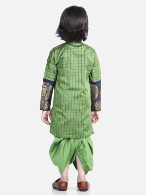 BownBee Full Sleeve Silk Border Dhoti Kurta for Boys- Green 3