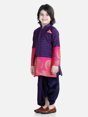 BownBee Full Sleeve Silk Border Dhoti Kurta for Boys- Purple 2