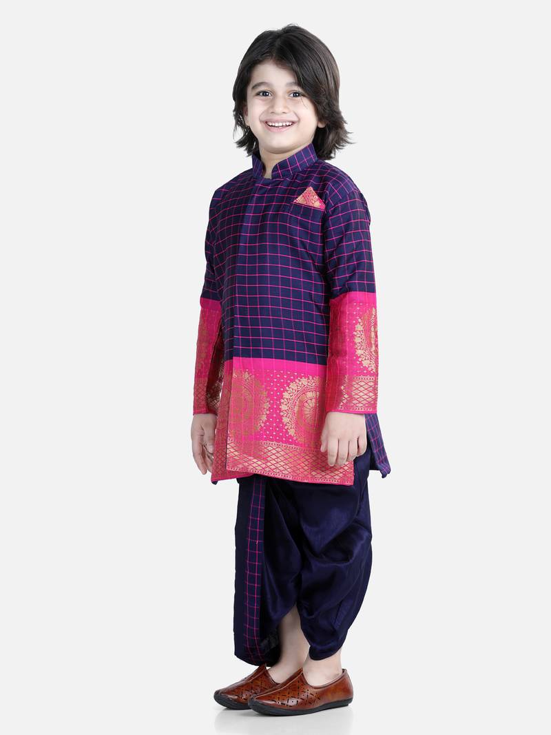 BownBee Full Sleeve Silk Border Dhoti Kurta for Boys- Purple
