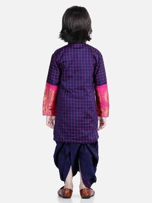 BownBee Full Sleeve Silk Border Dhoti Kurta for Boys- Purple 3