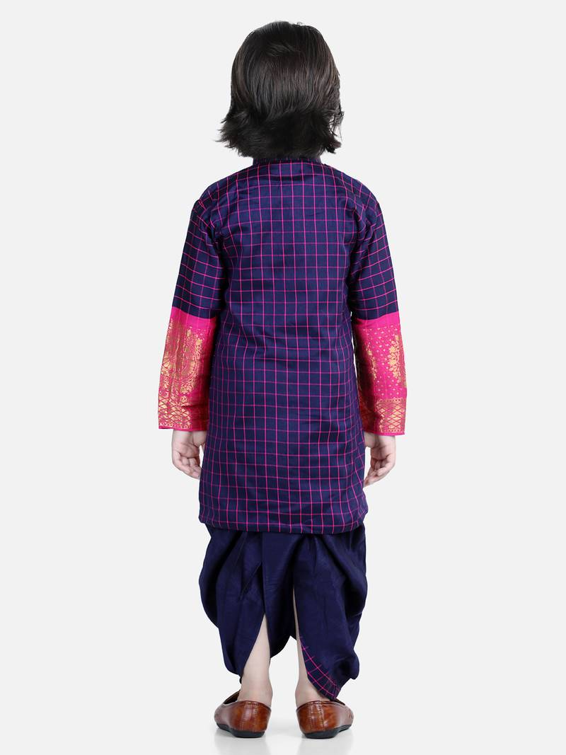 BownBee Full Sleeve Silk Border Dhoti Kurta for Boys- Purple
