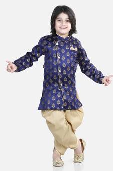 BownBee Full Sleeve Jacquard Sherwani for Boys- Blue