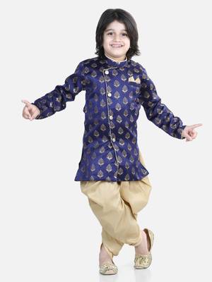 BownBee Full Sleeve Jacquard Sherwani for Boys- Blue 1
