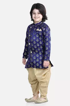 BownBee Full Sleeve Jacquard Sherwani for Boys- Blue