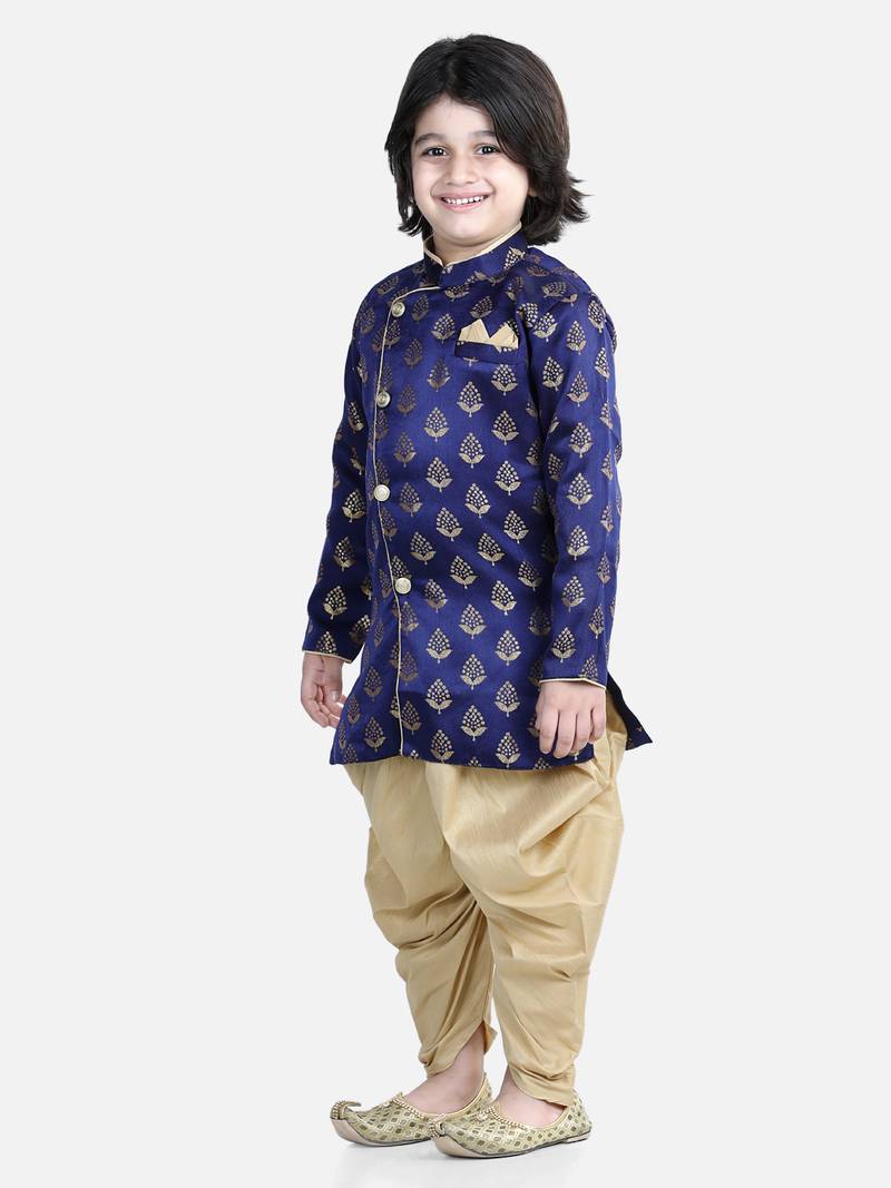 BownBee Full Sleeve Jacquard Sherwani for Boys- Blue