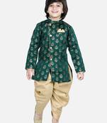 BownBee Full Sleeve Jacquard Sherwani for Boys- Green