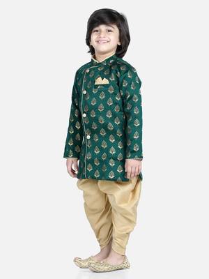BownBee Full Sleeve Jacquard Sherwani for Boys- Green 2