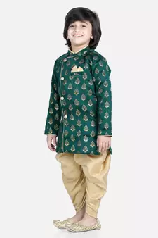 BownBee Full Sleeve Jacquard Sherwani for Boys- Green