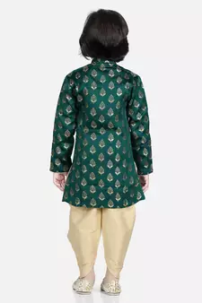 BownBee Full Sleeve Jacquard Sherwani for Boys- Green