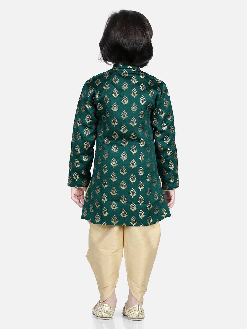 BownBee Full Sleeve Jacquard Sherwani for Boys- Green