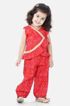 BownBee Cotton Top with Harem for Girls- Red