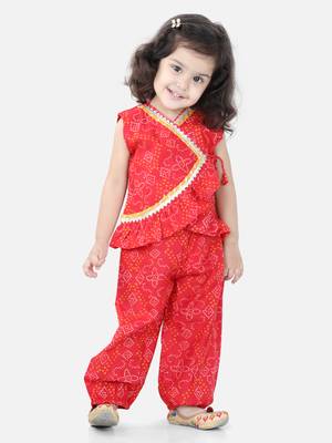 BownBee Cotton Top with Harem for Girls- Red 1