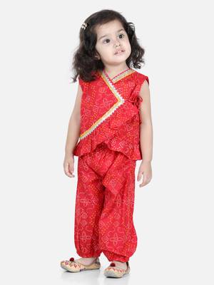 BownBee Cotton Top with Harem for Girls- Red 2