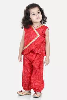 BownBee Cotton Top with Harem for Girls- Red