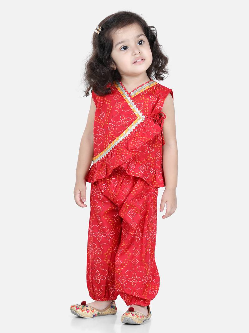 BownBee Cotton Top with Harem for Girls- Red
