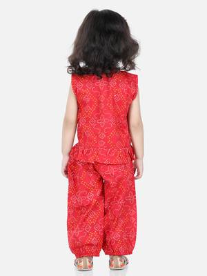 BownBee Cotton Top with Harem for Girls- Red 3