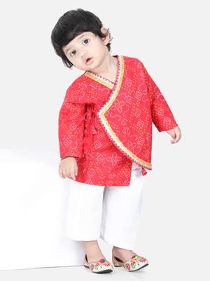 BownBee Full Sleeve Cotton Kurta Pajama for Boys- Red 1