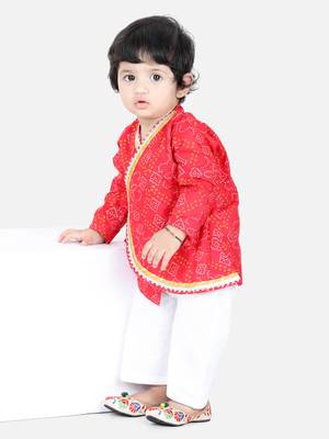 BownBee Full Sleeve Cotton Kurta Pajama for Boys- Red 2
