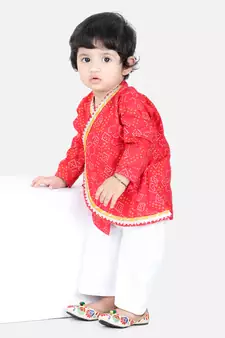 BownBee Full Sleeve Cotton Kurta Pajama for Boys- Red