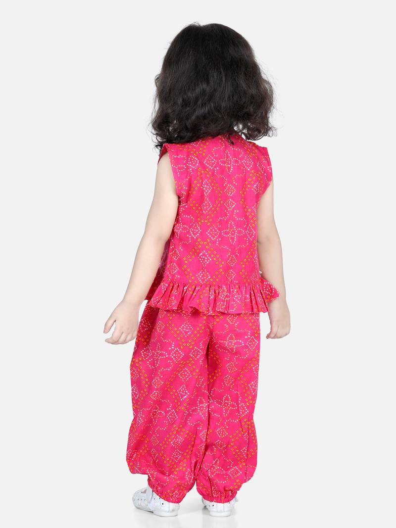 BownBee Cotton Top with Harem for Girls- Pink