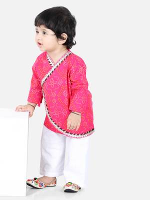 BownBee Full Sleeve Cotton Kurta Pajama for Boys- Pink 2