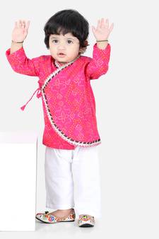 BownBee Full Sleeve Cotton Kurta Pajama for Boys- Pink