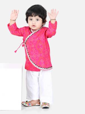 BownBee Full Sleeve Cotton Kurta Pajama for Boys- Pink 1