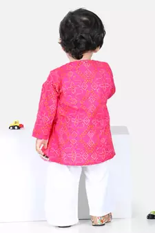 BownBee Full Sleeve Cotton Kurta Pajama for Boys- Pink