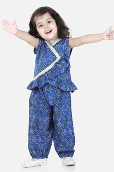 BownBee Cotton Top with Harem for Girls- Blue