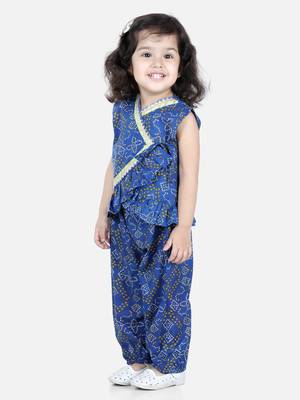 BownBee Cotton Top with Harem for Girls- Blue 2