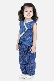 BownBee Cotton Top with Harem for Girls- Blue