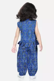 BownBee Cotton Top with Harem for Girls- Blue