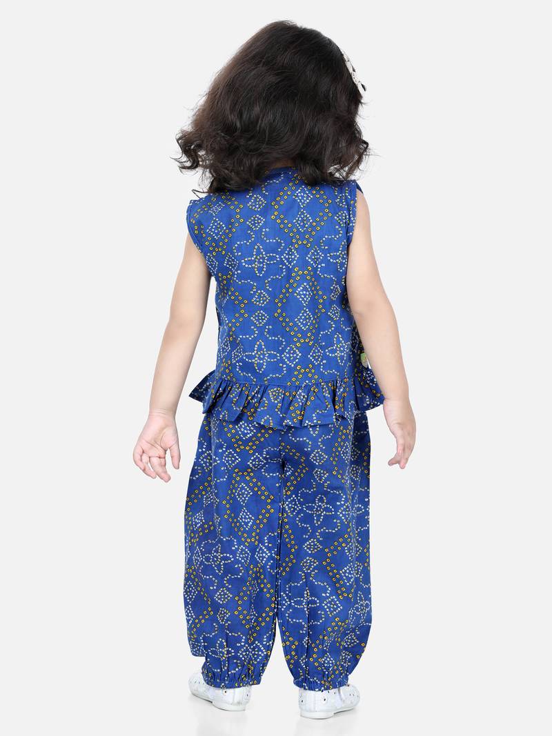 BownBee Cotton Top with Harem for Girls- Blue