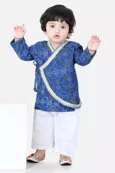 BownBee Full Sleeve Cotton Kurta Pajama for Boys- Blue