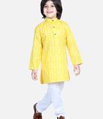 BownBee Printed Full Sleeve Cotton Kurta Pajama for Boys- Yellow