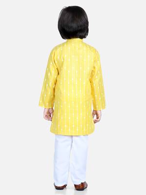 BownBee Printed Full Sleeve Cotton Kurta Pajama for Boys- Yellow 3