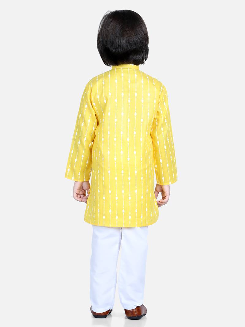 BownBee Printed Full Sleeve Cotton Kurta Pajama for Boys- Yellow
