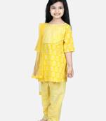 BownBee Pure Cotton Printed Kurti with Pant for Girls- Yellow