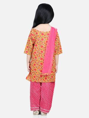 BownBee Pure Cotton Printed Kurti with Pant for Girls- Pink 2