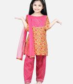 BownBee Pure Cotton Printed Kurti with Pant for Girls- Pink