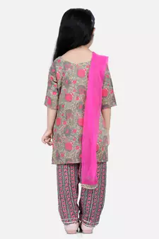 BownBee Pure Cotton Printed Kurti with Pant for Girls- Green
