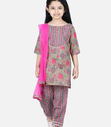 BownBee Pure Cotton Printed Kurti with Pant for Girls- Green
