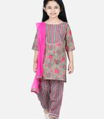 BownBee Pure Cotton Printed Kurti with Pant for Girls- Green