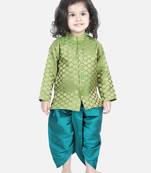 BownBee Jacquard Full Sleeve Sherwani Dhoti for Boys-Green