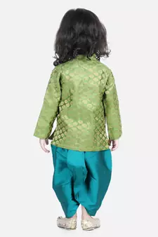BownBee Jacquard Full Sleeve Sherwani Dhoti for Boys-Green